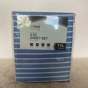 real living 3PC Microfiber Sheet Set Twin XL Blue & White Striped